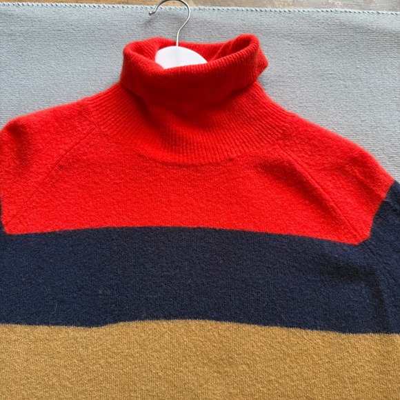 J Crew Womens Colorblock Turtleneck Sweater Merino Blend Sz XL Oversized Preppy - Picture 5 of 10